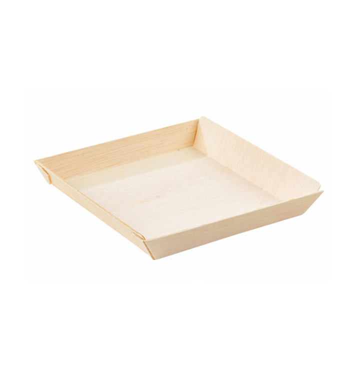 Wooden Plate Square Shape 17x17x3,6cm 800ml (25 Units)