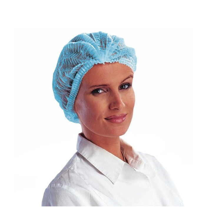 Disposable Bouffant Cap Accordion PP Blue 2 Gums Ø53cm (1.000 Units)