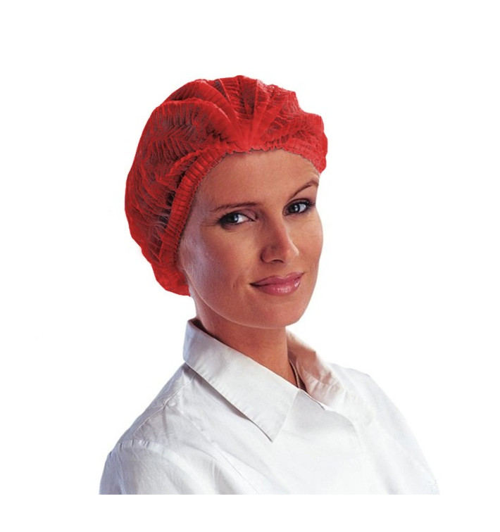 Disposable Bouffant Cap Accordion PP Red 2 Gums Ø53cm (1.000 Units)