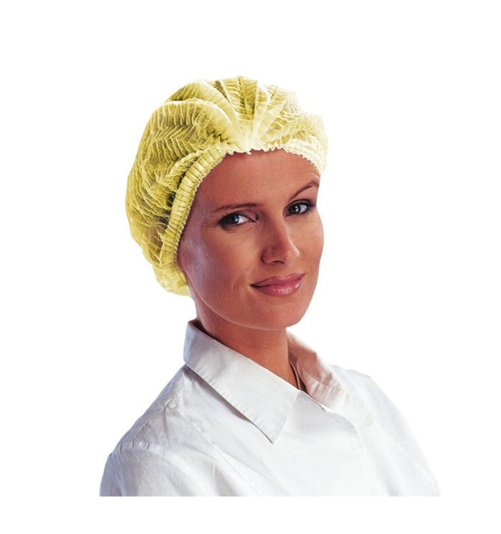 Disposable Bouffant Cap Accordion PP Yellow 2 Gums Ø53cm (100 Units)  