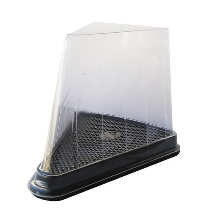 Plastic Cake Slice Container Clear Black Base (300 Units)