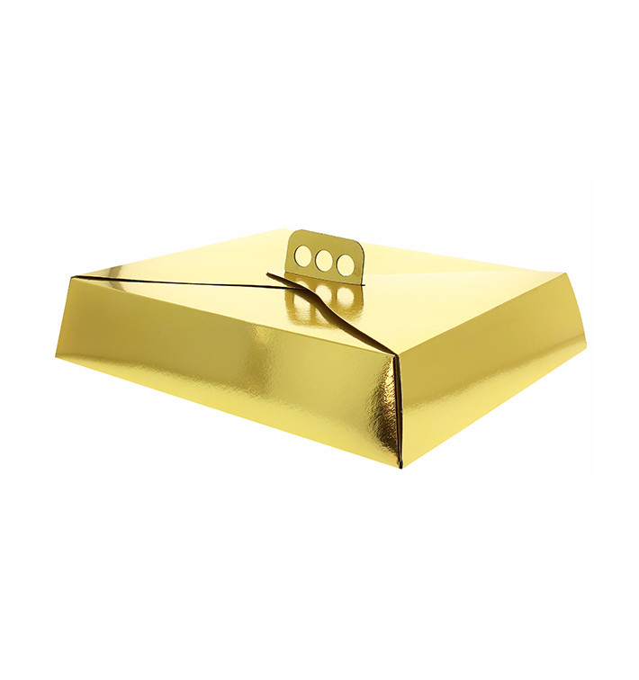 Paper Cake Box Square Shape Gold 19x25x8cm (100 Units)