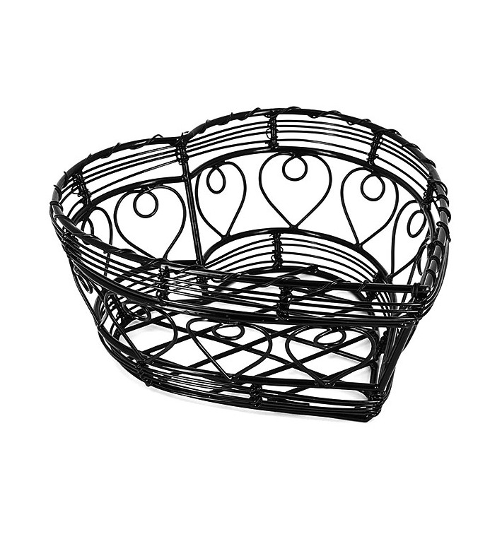 Serving Basket Containers Steel Heart Shape Black 18x18x9cm (6 Units)