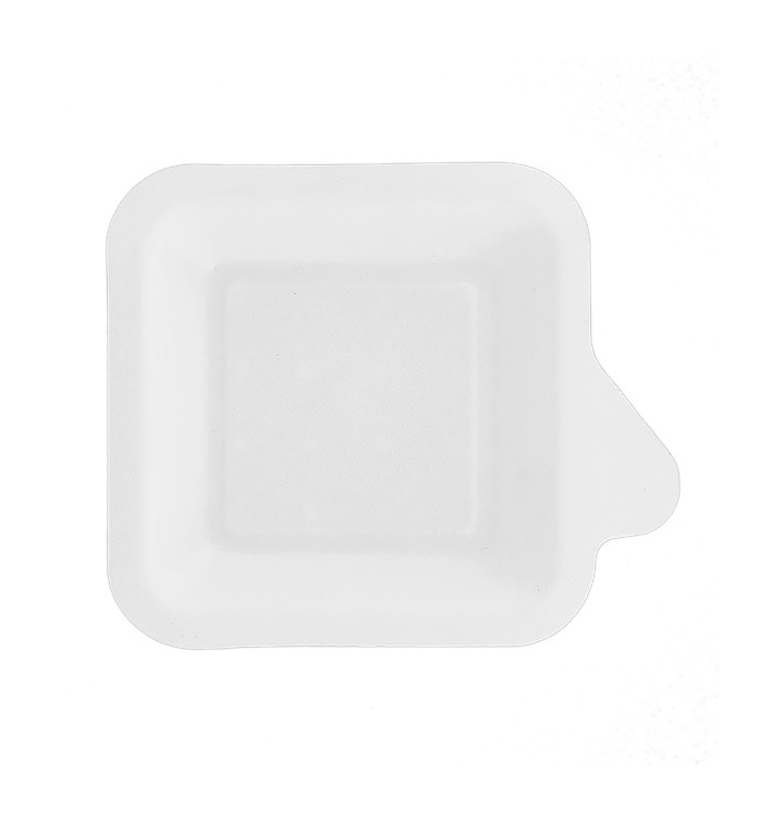 Sugarcane Plate with Handle White 11x11 cm (1000 Units)