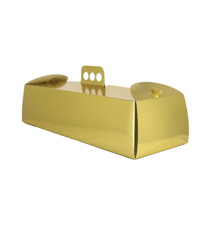 Paper Cake Box Metallized Gold Rectangular Shape Swisse Roll 16x44x10,5cm (50 Units)