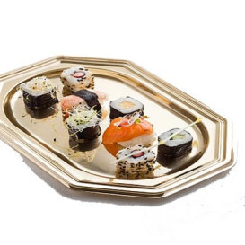 Plastic Tray Octogonal Shape Gold 36x24 cm (50 Uds)