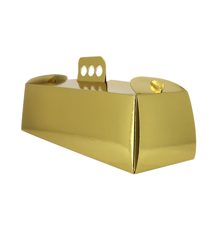 Paper Cake Box Metallized Gold Rectangular Shape Swisse Roll 12,5x45,5x10,5cm (50 Units) 