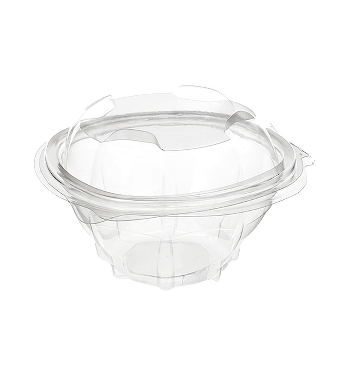 Plastic Hinged Salad Bowl PET Round Shape 500ml (50 Units)