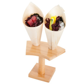 Bamboo Serving Cone Holder 2 slots (6 Units)