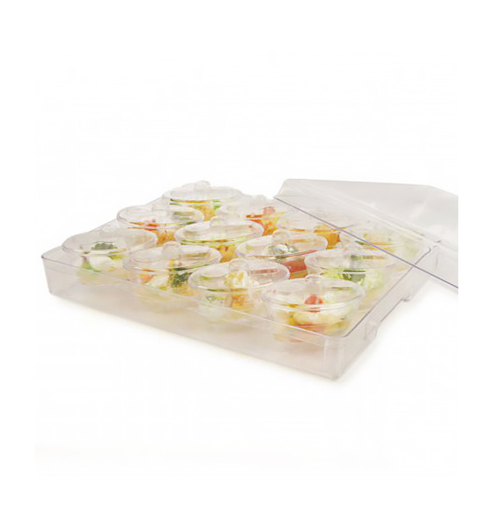 Plastic Tray PS + 12 Bowl Kit with Lid Oval Shape Clear (1 Unit)