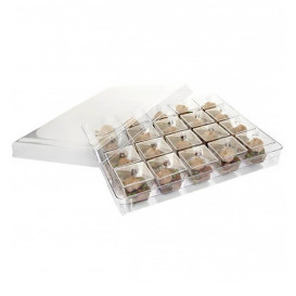 Plastic Tray PS + 20 Bowl Kit with Lid Round Shape Clear (12 Units)