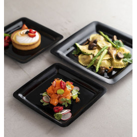 Plastic Plate Square shape Extra Rigid Black 22,5x22,5cm (20 Units) 