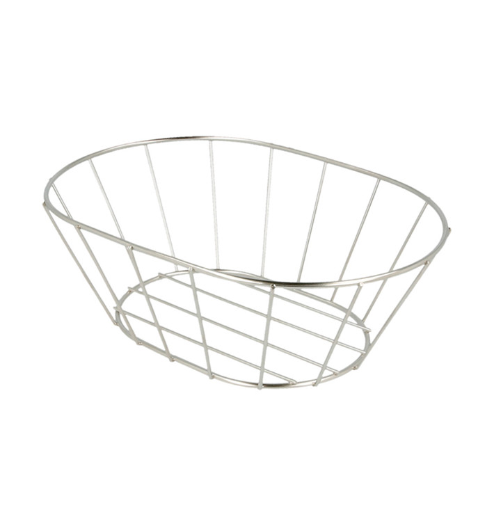 Basket Containers Steel Oval Shape Silver 21,6x14x7,6cm (1 Unit) 