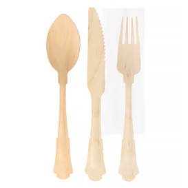 Wooden Cutlery Napkin Kit "Classic" 20cm (25 Units)