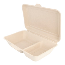 Sugarcane Hinged Container "Menu Box" 2 Compartments 22,5x16,5x6,4cm (50 Units) 