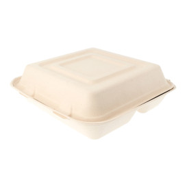 Sugarcane Hinged Container "Menu Box" 3 Compartments 25x25x7,5cm (50 Units) 