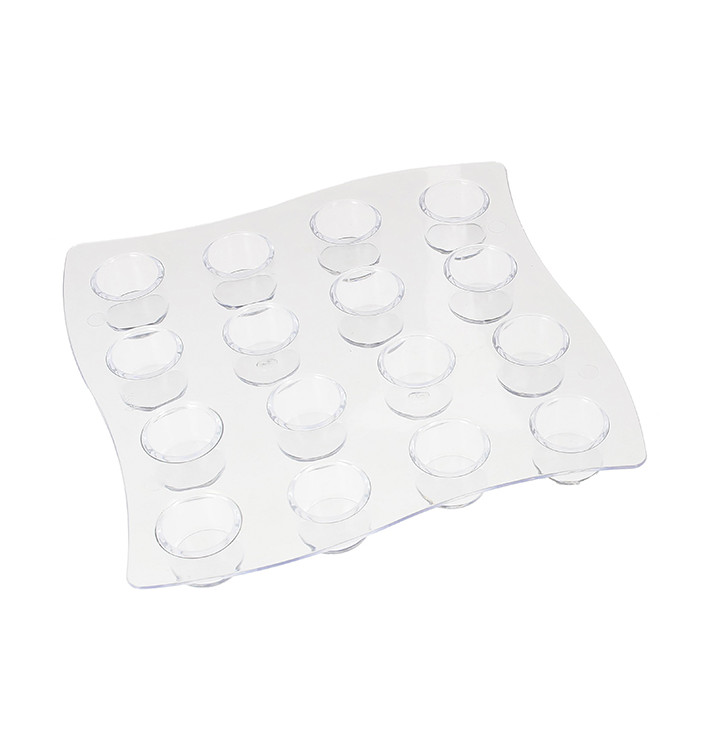 Plastic Serving Cup Carrier 16 Vial Slots PS Clear 15,5x15,5x1,6cm (2 Units)