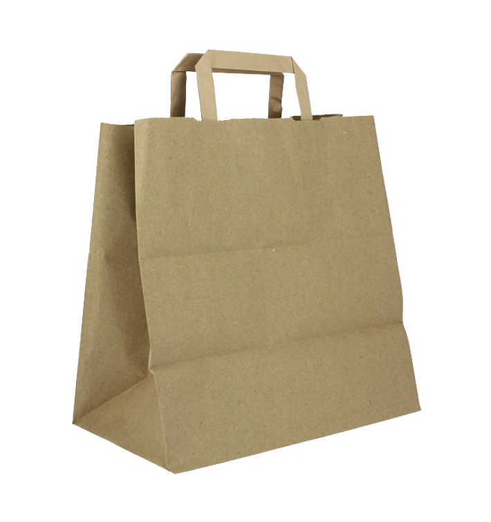 Flat Handle Kraft Paper Bags 80g/m² 28+17x29cm (250 Units)