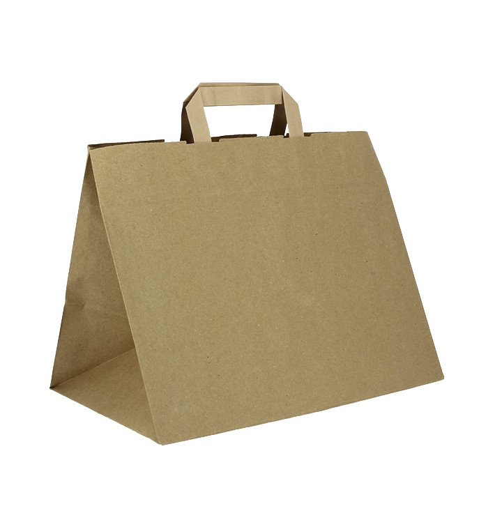 Flat Handle Kraft Paper Bags 80g/m² 32+21x26cm (50 Units)