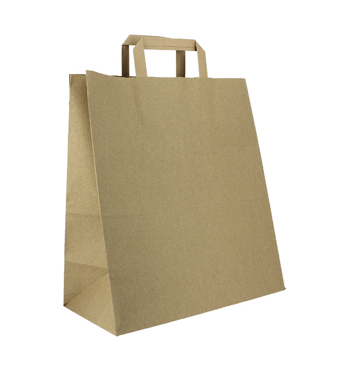 Flat Handle Kraft Paper Bags 80g/m² 32+16x35cm (250 Units)