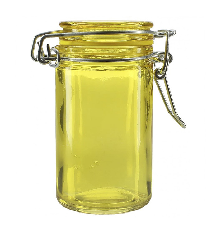 Glass Storage Jar Airtight Yellow 70ml Ø4,5x8cm (32 Units)