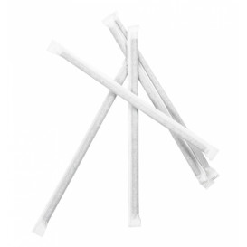 Paper Straw Straight Black Wrapped With a White Sleeve Ø0,6cm 21cm (250 Units)