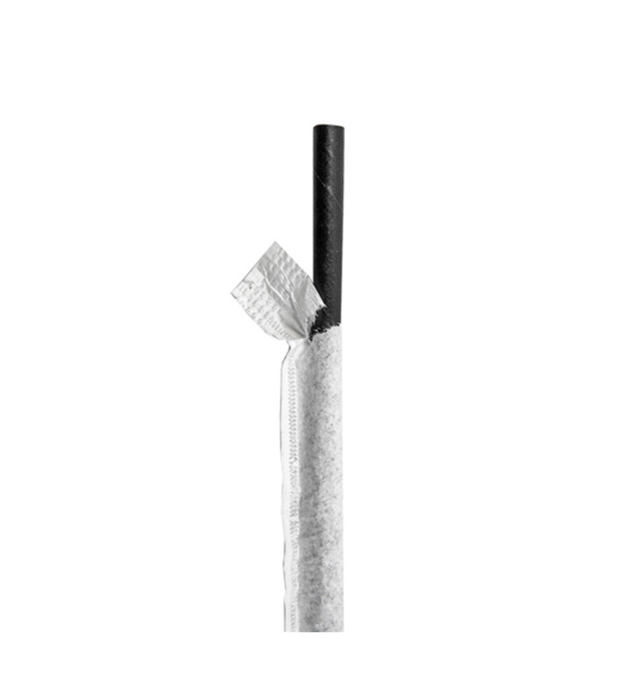 Paper Straw Straight Black Wrapped With a White Sleeve Ø0,6cm 21cm (6000 Units)