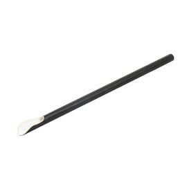 Paper Straw Straight Spoon Black Wrapped White Sleeve Ø0,8cm 21cm (1000 Units)