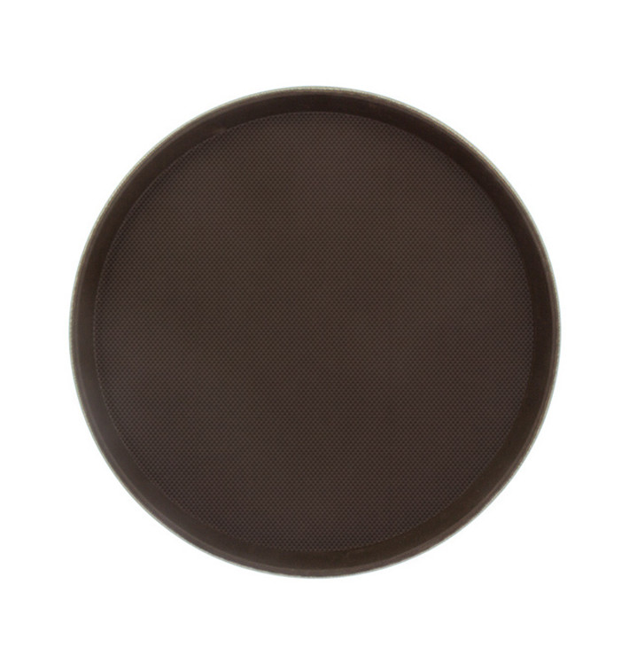 Plastic Tray Round Non-Slip Brown Ø35,5cm (12 Units)