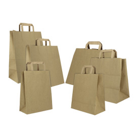 Flat Handle Kraft Paper Bags 80g/m² 26+14x29cm (50 Units)