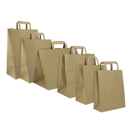 Flat Handle Kraft Paper Bags 80g/m² 32+21x26cm (50 Units)