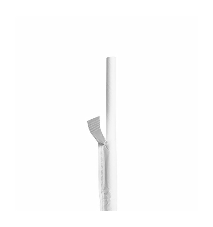 Paper Straw Straight White Wrapped With a White Sleeve Ø8mm 20cm (100 Units)