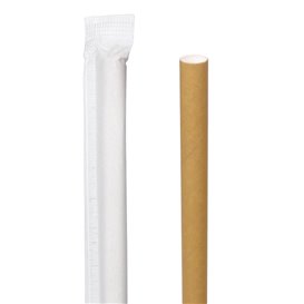 Paper Straw Straight Nature Wrapped With a Sleeve Ø8mm 20cm (100 Units)