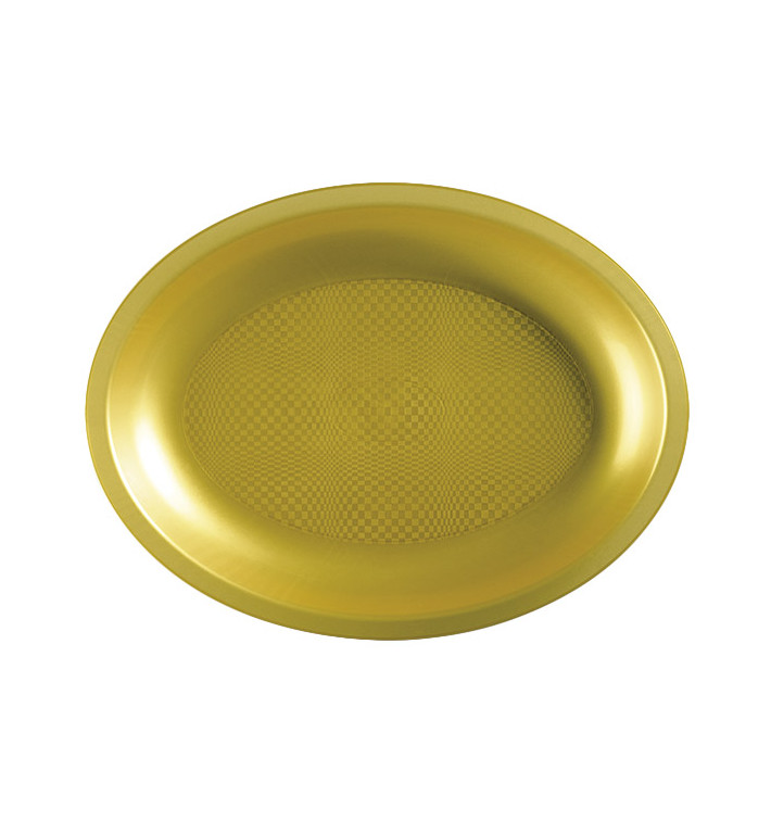 Plastic Platter Microwavable Oval Shape Gold "Round" 25,5x19 cm (25 Units) 