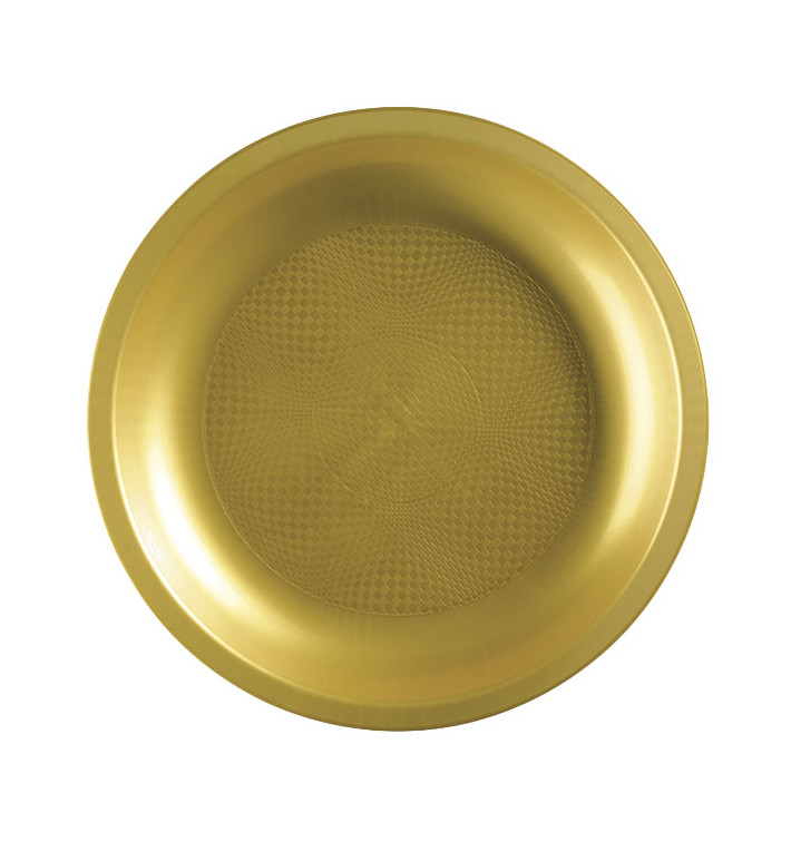 Plastic Plate Flat Gold "Round" PP Ø22 cm (600 Units)