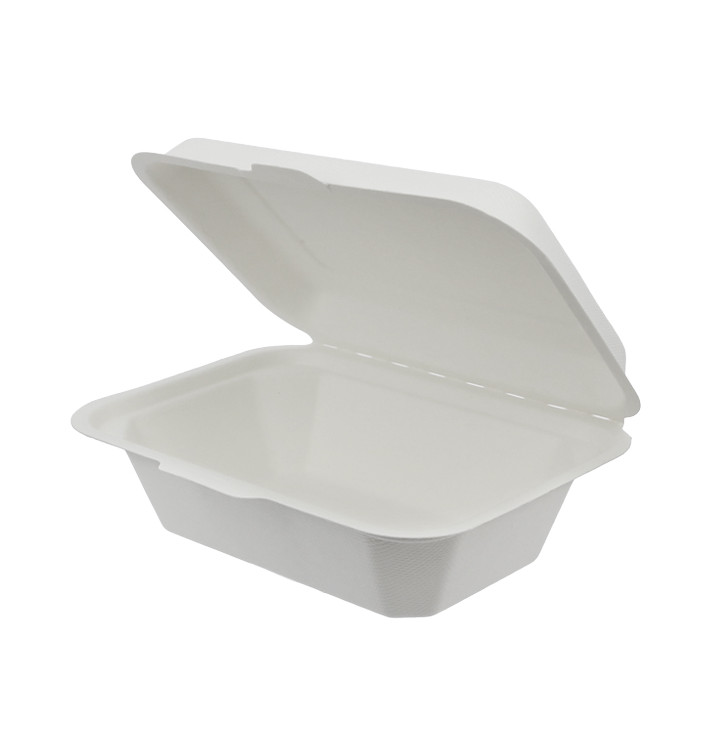 Sugarcane Hinged Container "Menu Box" White 13,6x18,2x6,4cm (50 Units) 