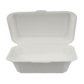 Sugarcane Hinged Container "Menu Box" White 13,6x18,2x6,4cm (50 Units) 