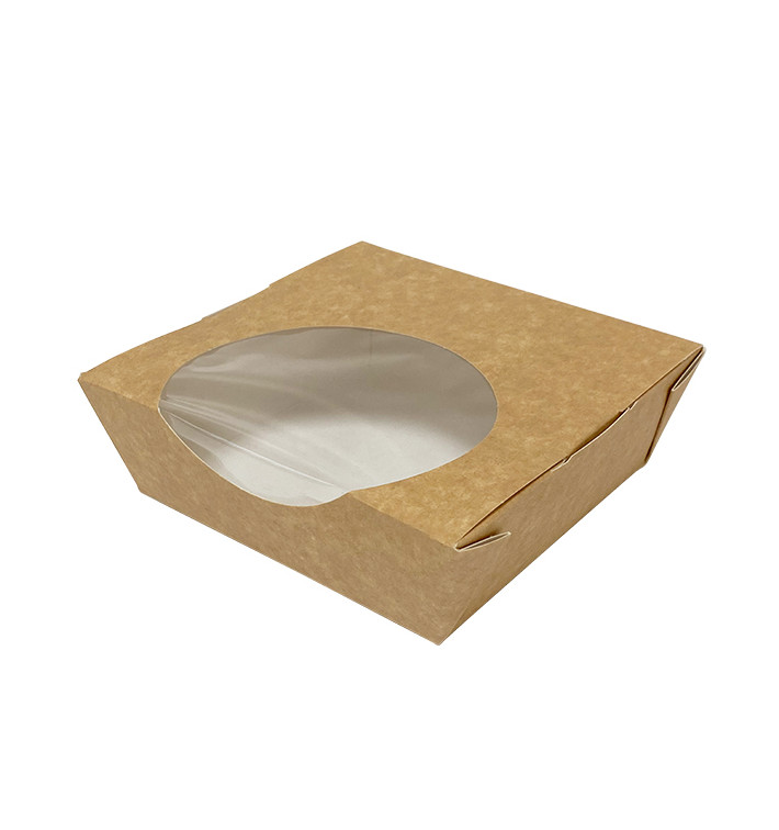 Kraft Cardboard Salad Bowl with Window 500ml (250 Units)