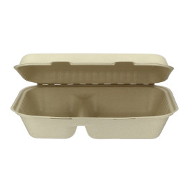 Sugarcane Hinged Container "Menu Box" 2 Compartments 22,5x16,5x6,4cm (500 Units)