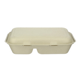 Sugarcane Hinged Container "Menu Box" 2 Compartments 22,5x16,5x6,4cm (500 Units)