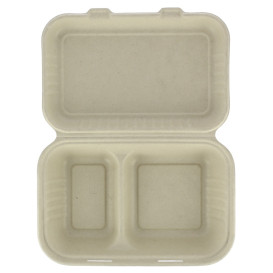 Sugarcane Hinged Container "Menu Box" 2 Compartments 22,5x16,5x6,4cm (500 Units)