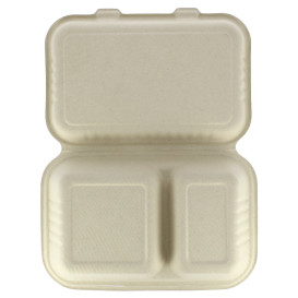 Sugarcane Hinged Container "Menu Box" 2 Compartments 22,5x16,5x6,4cm (500 Units)