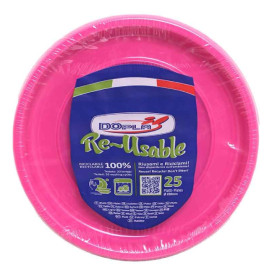 Reusable Plate Flat Economic PS Fuchsia Ø17cm (25 Units) 