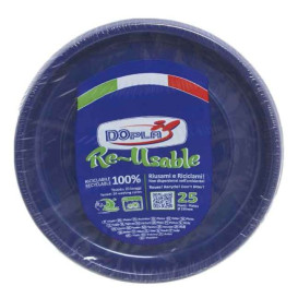 Reusable Plate Flat Economic PS Dark Blue Ø22cm (25 Units) 