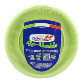 Reusable Plate Flat Economic PS Yellow Green Ø22cm (200 Units)