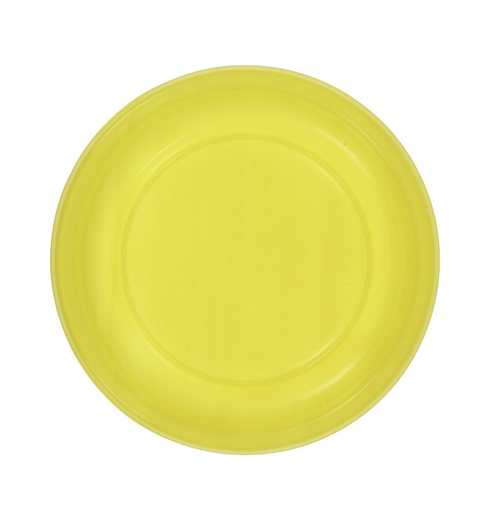 Reusable Plate Flat Economic PS Yellow Ø17cm (300 Units)