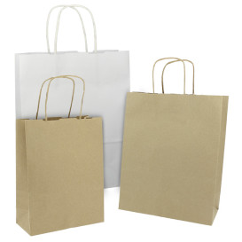 Paper Bag with Handles Kraft White 100g/m² 27+14x26cm (25 Units) 