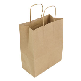 Paper Bag with Handles Kraft Brown 100g/m² 22+11x27cm (250 Units)