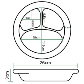 Foam Plate "Quiet Classic" 3 C. Laminated Black Ø26 cm (500 Units)