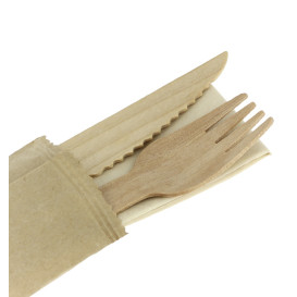 Wooden Varnished Cutlery Set of Fork, Knife and Napkin (25 Sets)